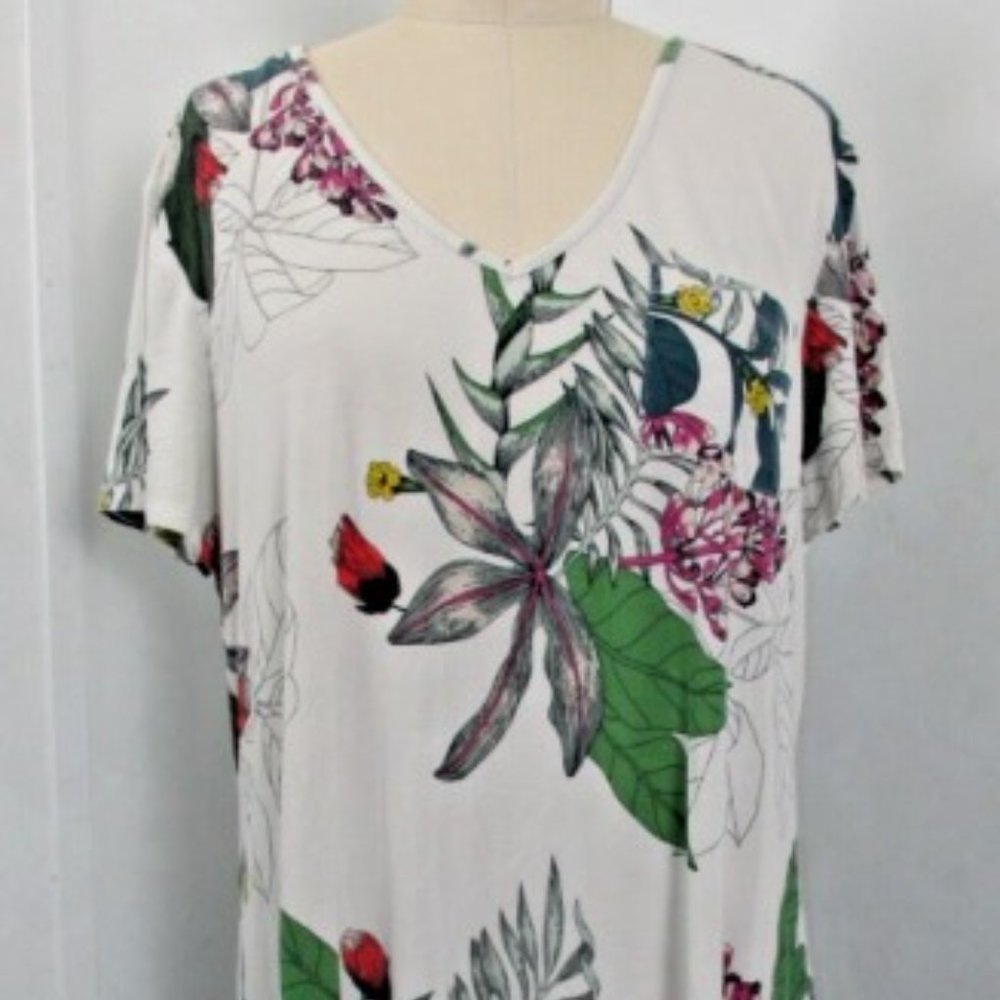 Soma Floral Print Pajama Top - White and Green